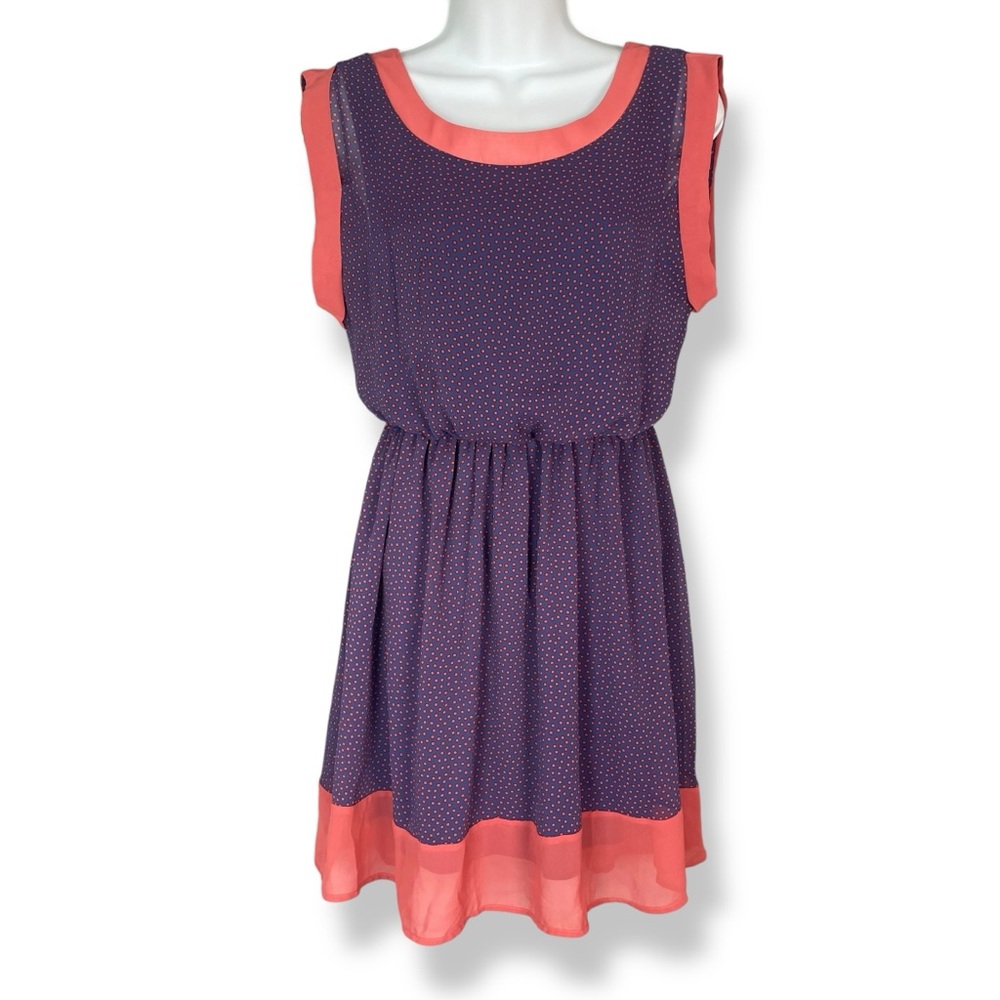 Lush Dress Blouson Feminine Polka‎ Dots Bare Back Purple Pink Sleeveless Size XS